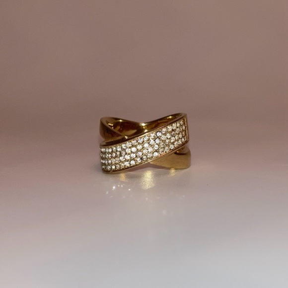 Michael Kors Jewelry - SOLID Michael Kors cross style pave gold tone CZ chunky stylish ring, size 8